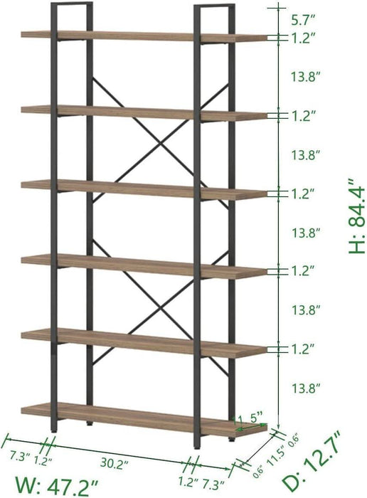 Tall Bookcases and Book Shelves 6 Shelf, Metal Wooden Book Shelf and Storage Rack, Modern Etagere 6 Tier Bookshelf, Farmhouse Large Display Bookshelves for Bedroom Living Room Office, Rustic Oak