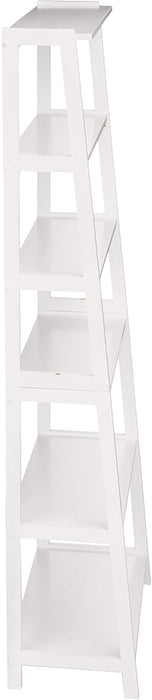 5-Tier Sturdy Rubberwood Ladder Bookshelf, Freestanding Storage Organizer Bookcase, Display Shelf for Small Space, White, 25.98" W X 74.48" H X 15.03" D