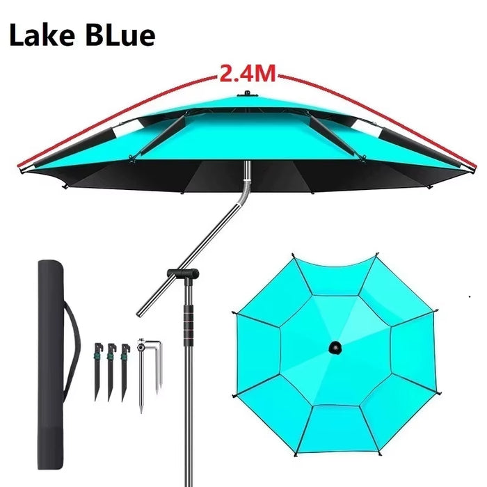 New Upgraded Fishing Umbrella Stainless Steel Rod Outdoor Large Parasol Camping Sunshade Beach Parasol Courtyard Awning 2-2.6M