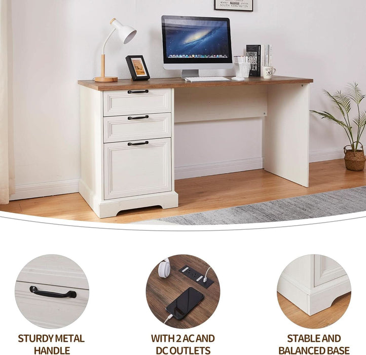 60Inch LShaped Desk With Farmhouse Cabinetry Storage