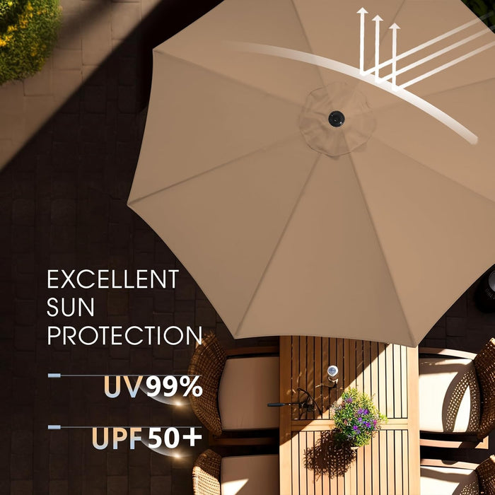 10FT Patio Umbrella with Base, Outdoor Umbrellas with Base Included, 8 Sturdy Ribs, Waterproof Fade Resistant POLYESTER DTY Canopy for Deck, Lawn, Garden, Backyard & Pool, Tan
