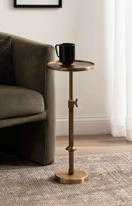 Engles Traditional Adjustable-Height Pedestal Drink Table, 10 X 10 X 30, Polished Brass, Vintage round Living Room Pedestal Table for Indoor Plant Stand with Protective Tabletop Lip