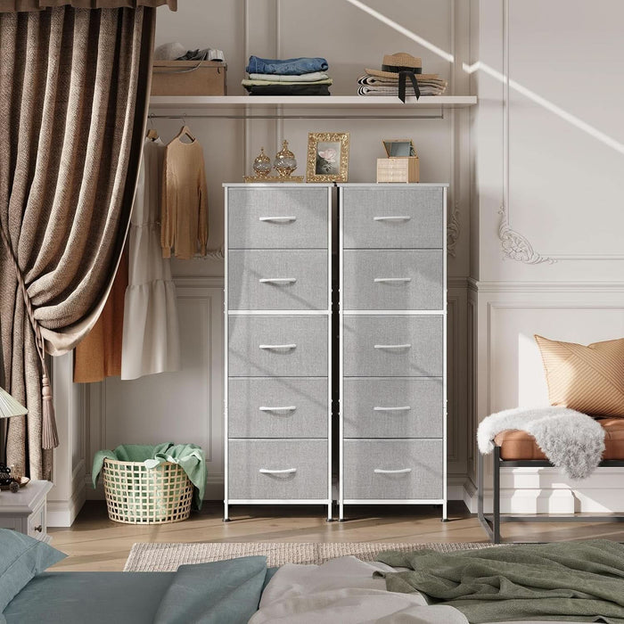 tall light grey dresser Delv Tall Dresser Chest | 5 Drawers | Chrome Edge Pulls