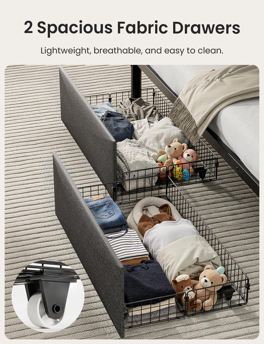 Black Full-Over-Full Heavy-Duty-Metal Bunk Bed With Drawers