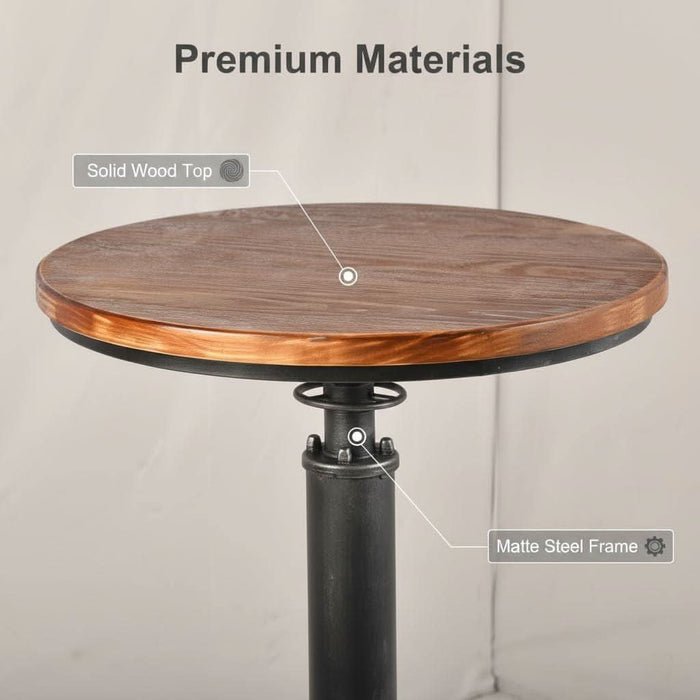 Industrial Bar Table 38.6"-48.4" Height Adjustable Swivel round Wood Tabletop 23.7" Dia, Kitchen Dining Office Coffee Bistro Pub Table