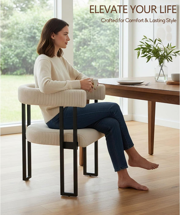 Boucle Dining Chair Set of 4 Corduroy Upholstered Dining Room Chairs Kitchen Chairs with Metal Legs Mid Century Modern Chair for Dining Room, Kitchen (Cream, 4)