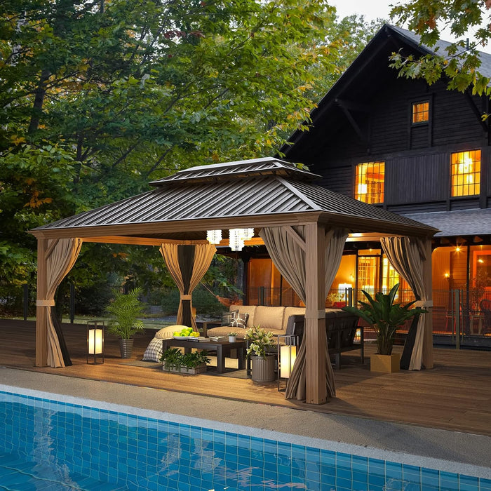 12x16 Weatherproof Aluminum Frame Gazebo Steel Roof