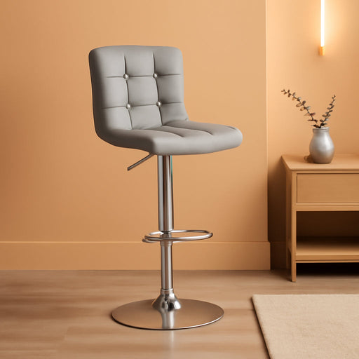 Bar Stools Set of 4, 24 Inch Counter Height Bar Chairs, Upholstered Modern Kitchen Barstools with Metal Base, PU Leather Saddle Stools for Kitchen Island, Grey