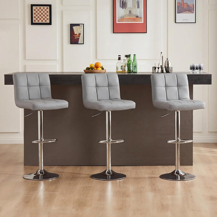 Bar Stools Set of 4, 24 Inch Counter Height Bar Chairs, Upholstered Modern Kitchen Barstools with Metal Base, PU Leather Saddle Stools for Kitchen Island, Grey