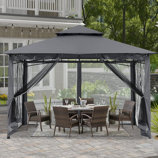 Gazebos for Patios 10X12 - Outdoor Steel Frame Gazebo with Mosquito Netting for Lawn Backyard Garden Deck (Dark Gray)