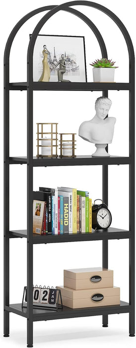 4-Tier Open Bookshelf, 70.8" Wood Bookcase Storage Shelves with Metal Frame, Freestanding Display Rack Tall Shelving Unit for Office, Bedroom, Living Room, Easy Assembly (Black, 1PC)