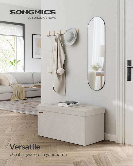 Mazie Collection - Storage Ottoman Bench, Foldable Foot Rest, 15 X 30 X 15 Inches, End of Bed Bench, Storage Chest, Load 660 Lb, Living Room, Bedroom, Entryway, Cream White ULSF247W01