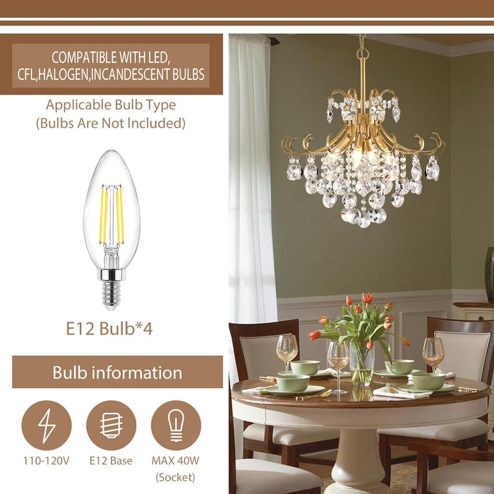 Golden Crystal Chandeliers 4 Light Dining Fixtures