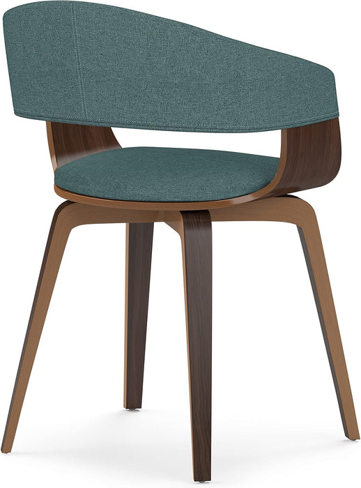 Lowell Mid Century Modern Bentwood Dining Chair in Light Turquoise Blue Linen Look Fabric, for the Dining Room