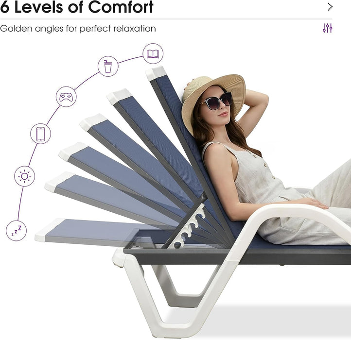 Lounge Chair Outdoor Set of 2 W/Armrest for Poolside Navy Blue