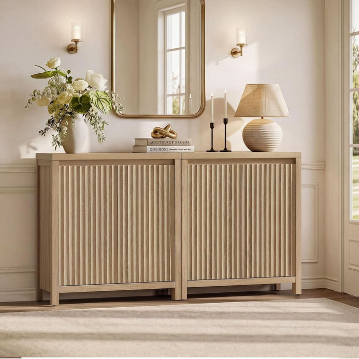 Sideboard Buffet Cabinet with Storage, Fluted Credenza Buffet Table