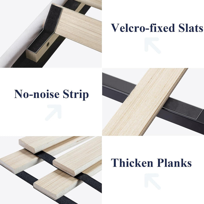 Queen Bed Frame/Velvet Upholstered Bed Frame with Vertical Channel Tufted Headboard/Strong Wooden Slats/Platform Bed Frame/Mattress Foundation/Box Spring Optional/Easy Assembly/White