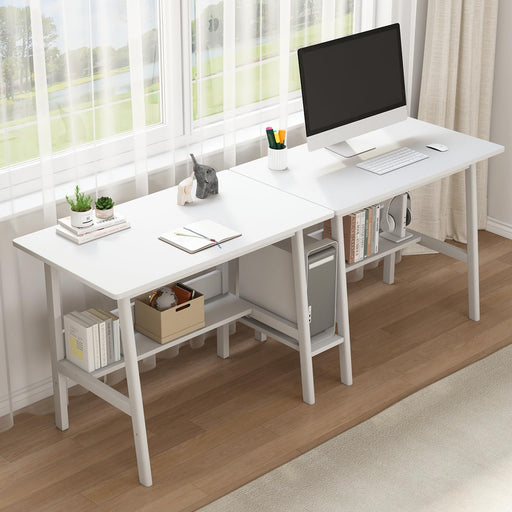 Two Person Desk With BuiltInBookshelf 79Inch White