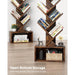 6 Tier Tree Bookshelf with Light, Narrow Bookcase Tower, Tall Floor Standing Book Organizer with Storage Cabinet for Living Room, Bedroom and Home Office, Rustic Brown