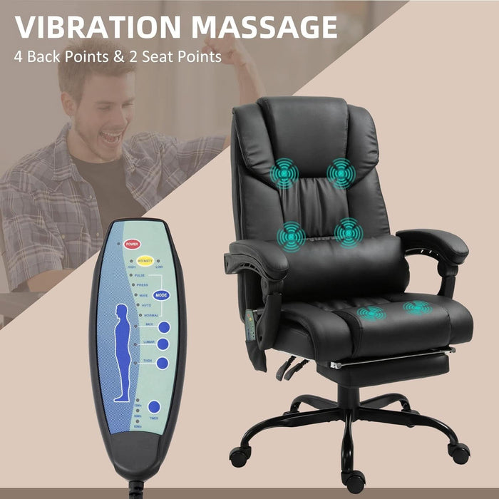 High Back Massage Office Chair With 6 Vibration Points And Footrest Black High Back Massage Office Chair With 6 Vibration Points And Footrest Black