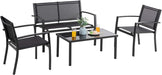 4 Pieces Patio Furniture Sets,Outdoor Patio Conversation Sets with Glass Coffee Table, Small Porch Balcony Furniture, Patio Table and Chairs Set for Garden, Backyard (Black)