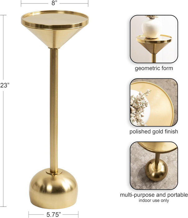 Frisk Modern round Drink Table; 8 X 8 X 23; Gold; Metal Martini Table with Pedestal Table Design for Use as Small Indoor Plant Stand