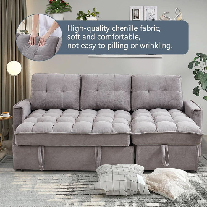 78.75" Sleeper Sofa Couch,Pull-Out Sofa Bed with USB and Tape-C Charging Ports, L-Shaped Sectionalsofa with Reclining Storage and Pocket for Living Room Apartment,Chenille(Dark Grey)