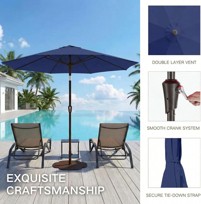 10FT Outdoor Patio Umbrella, round Market Table Umbrella with Push‑Button Tilt and Crank Lift, 8 Sturdy Metal Ribs, UV50+ Protection Canopy for Backyard, Lawn, Deck, Poolside, Garden (Navy Blue)