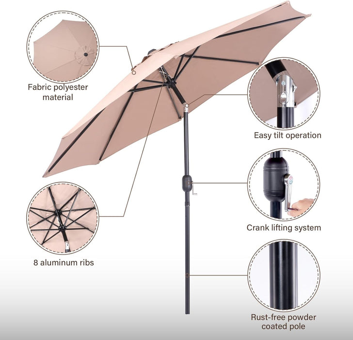 9 Ft. Patio Umbrella, Market Table Umbrella W/Tilt and Crank, 8 Ribs