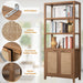 71" Tall Rattan Bookshelf with Doors for Living Room Library | 5 Tier Book Shelf Storage Shelves Large Boho Bookshelves Farmhouse Bookcase Book Case for Bedroom Home Office Kitchen