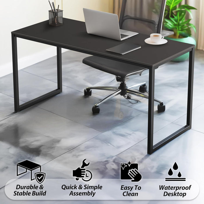 55 Inch Black Computer Desk PowderCoatedSteel Frame