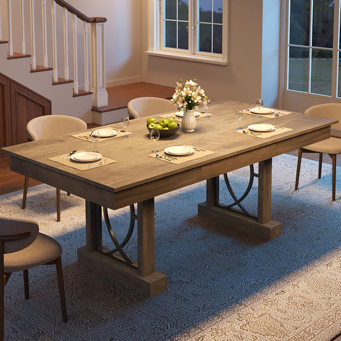 Wooden Dining Table for 6-8 People with 2 Large Drawers, 71 in Long Farmhouse Rectangular Kitchen Dining Table & Thick Table Top, Sturdy Frame, for Big Family, Dinette, Rustic Gray
