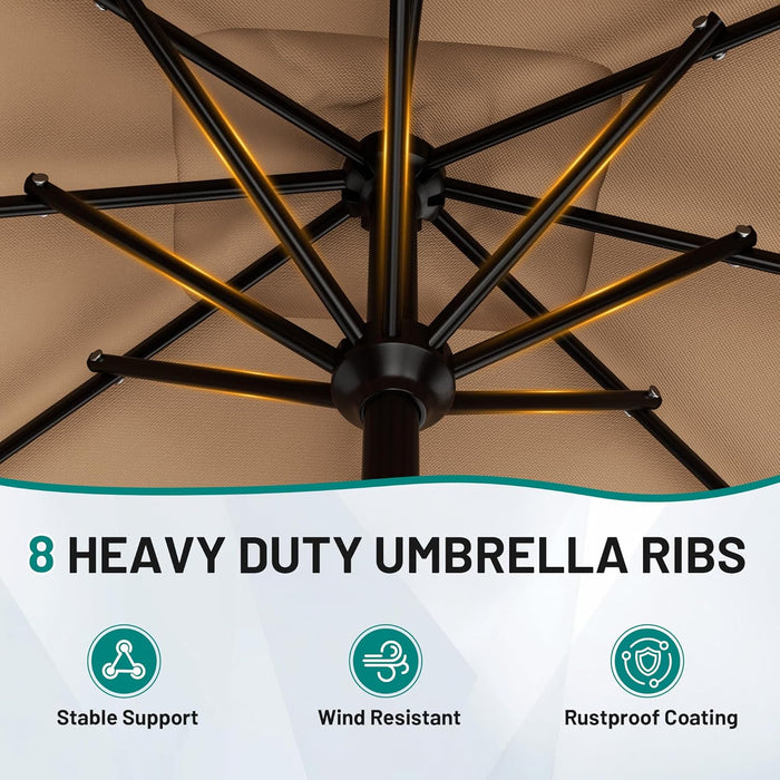 8 X 10 FT Large Rectangular Patio Umbrella with Valance, Outdoor Table Market Umbrella W/Crank & 8 Ribs, Rectangle Outdoor Umbrellas for Garden, Deck, Yard and Poolside, Beige