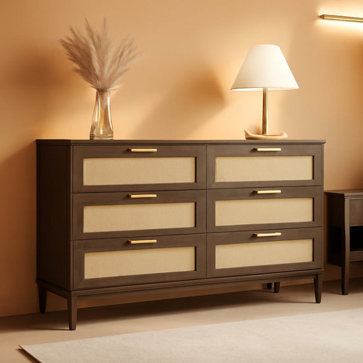 Walnut FortySevenInch Dresser With Six Deep Drawers