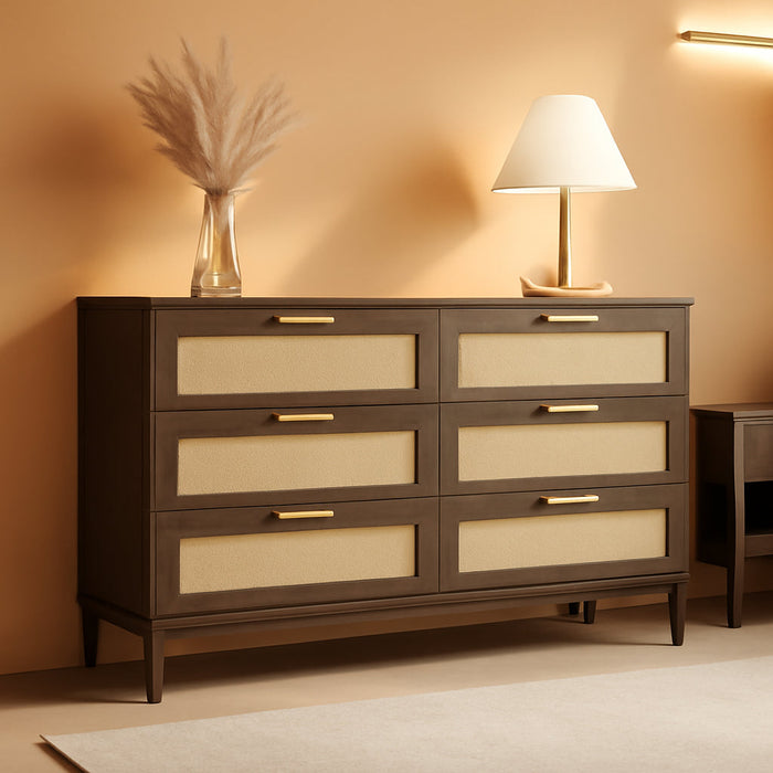 Walnut FortySevenInch Dresser With Six Deep Drawers