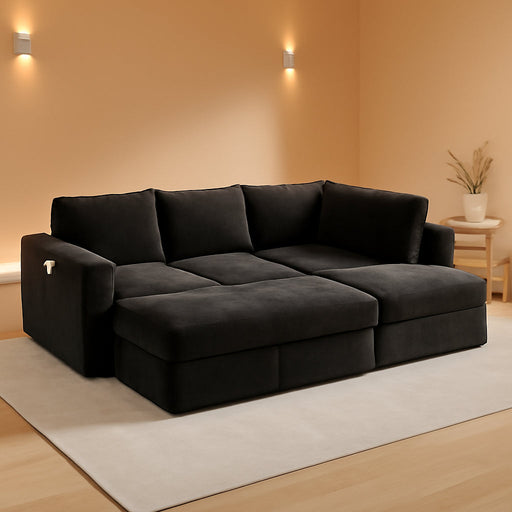 Black 83Inch DeluxeSleeper Sectional Sofa With Storage