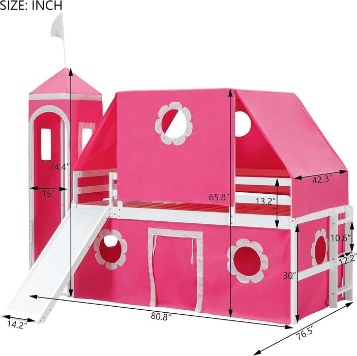 Pink CastleStyled Loft Bed With Slide PlayhouseTower