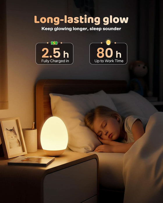 Egg Night Light for Nursery: Baby Night Lights Tap Lamp Stepless Dimming with Warm White and 7 RGB Colors Rechargeable Portable for Infant and Kids Bedroom Breastfeeding Sleep Aid