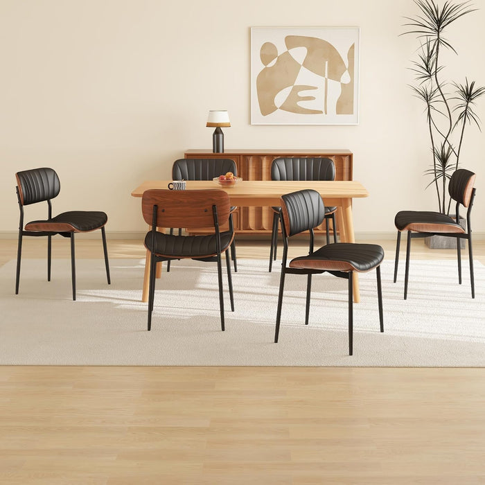 PU Leather Dining Chairs Set of 4 with Walnut Bentwood, Black
