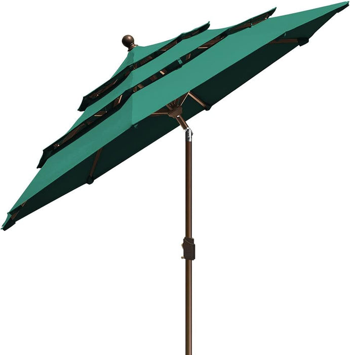 USA 10-Year-Non-Fading 9Ft 3-Tier Market Patio Umbrella, Commercial Grade Outdoor Table Umbrella with Crank Open, Windproof & UPF 50+ UV Protection, Heavy Duty Ventilation for Garden, Deck, Pool, Backyard, Beach & Bistro, Forest Green