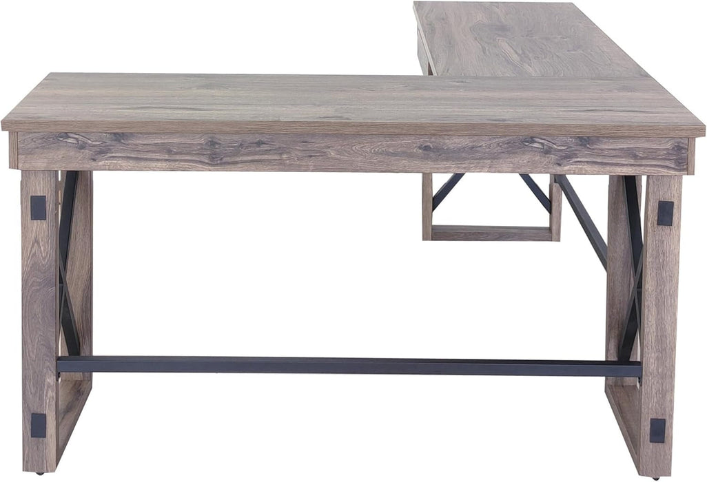 LYS L-Shaped Industrial Desk - Gray Oak Top - 29.50" Height X 67" Width X 52.13" Depth