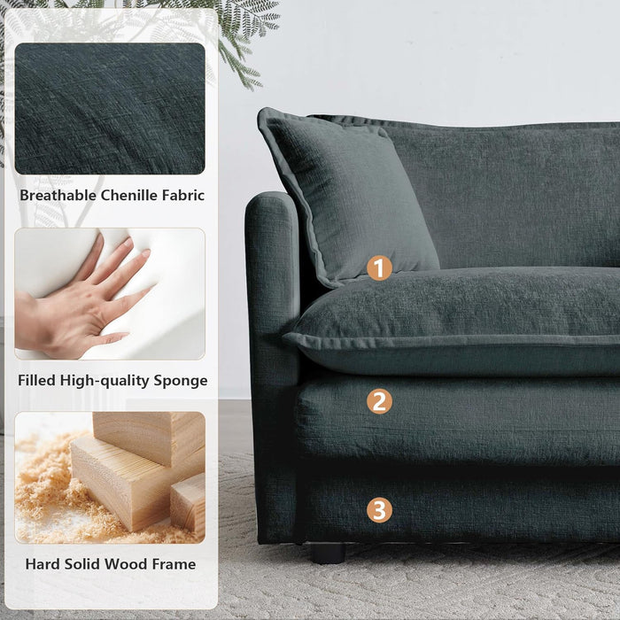 Luxury 2 Piece Loveseat Couch & Sofa Armchair Set, Modern Upholstered Chenille Cloud Couches Set Furniture with 5 Pillow for Living Room Bedroom Office Apartment, Grey