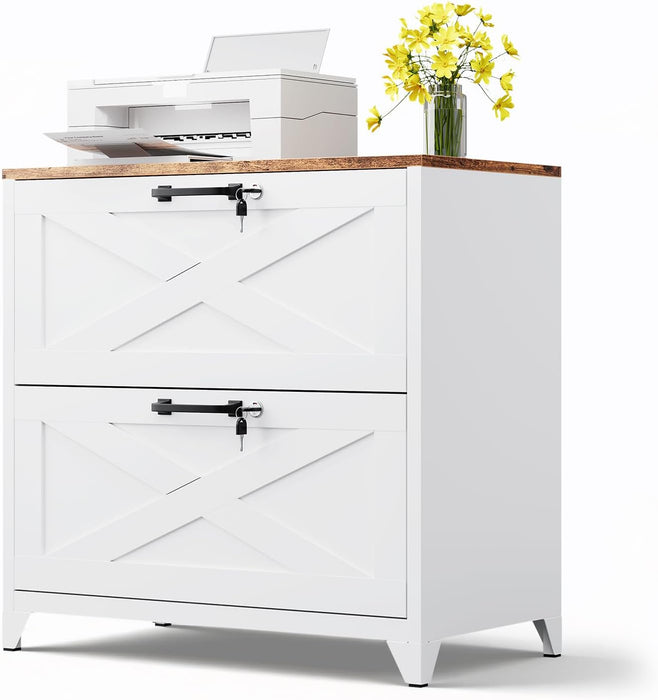 2 Drawer Lateral File Cabinet with Lock,Metal Filing Storage Cabinets for Home Office,Files Folders Letter/Legal/A4 Size(White)
