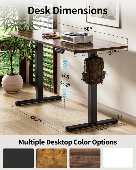 Electric Standing Desk 60 X 24 Inch Computer Desk-Gaming Desk Dark Walnut Home Office Desks Height Adjustable Memory Stand up Computer Workstation