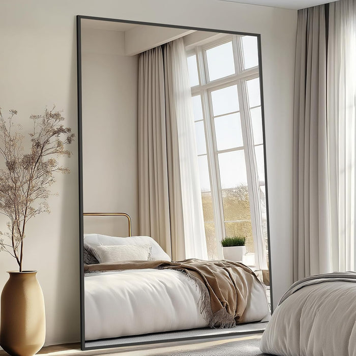 76"X44" Black Full Length Mirror, Large Floor Mirror with Stand