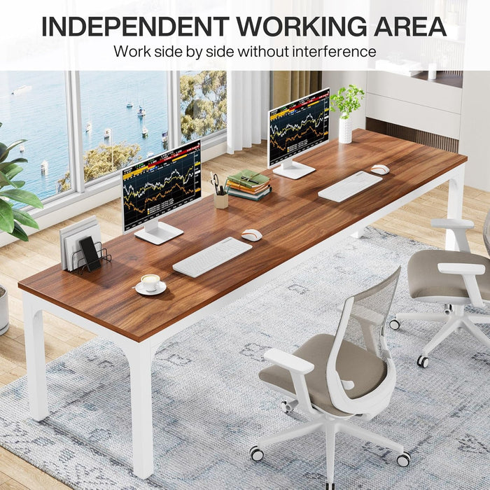 78.7 Inches Extra Long Computer Desk 2 Person Desk, Double Long Desk, Workstaion for Home Office (Walnut+White)