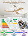 52 Inch Ceiling Fan with Lights and Remote Control-Modern Solid Wood Blade Ceiling Fan for Bedroom Living Room Indoor Outdoor Farmhouse Patio, Noiseless DC Motor, Sandy Nickel & Natural Wood