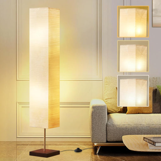 Floor Lamp for Living Room, Color Temperature Adjustable Column Tall Lamp, Standing Lamp with Walnut Base Corner Floor Lamp for Bedroom, Office& Living Room-Beige(Bulbs Included)