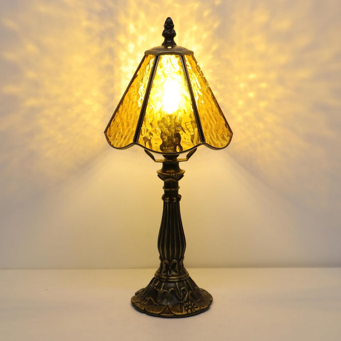 Tiffany Style Table Lamp Yellow Rippled Stained Glass Lamp 14 Inch