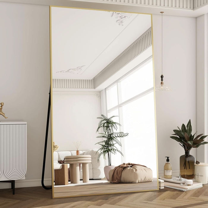 77"X38" Rectangle Full Body Floor Mirrors, Full Length Mirror Hanging or Leaning, Aluminum Alloy Frame Wall Mirror for Bedroom, Dressing Room, Gold